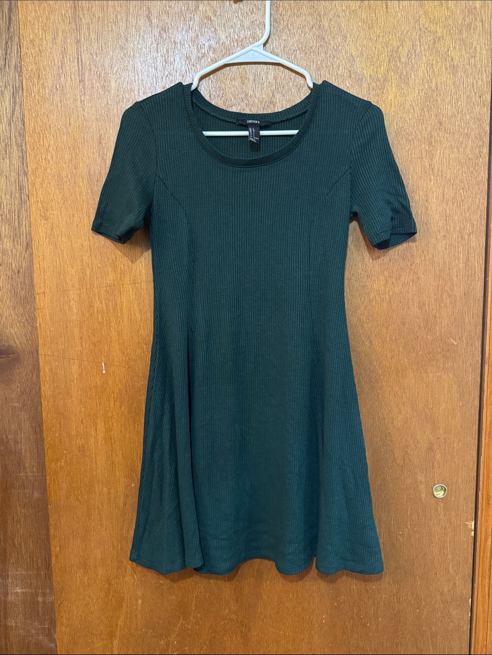 Casual Ribbed Short Sleeve Dress - green